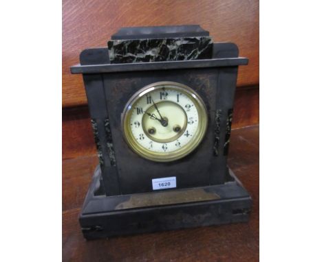 19th Century black slate and marble two train mantel clock 
