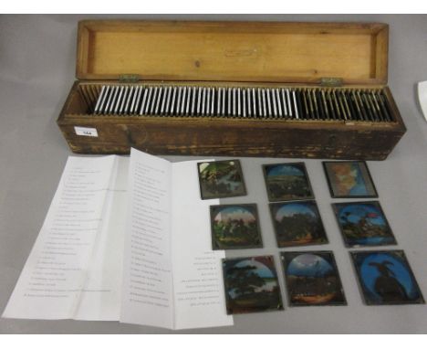 Set of sixty coloured magic lantern slides, ' Zulu War ', housed in a pine box 