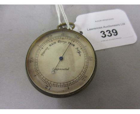 Late 19th / early 20th Century brass cased compensated pocket barometer with silvered dial (lacking case), 1.75ins diameter 