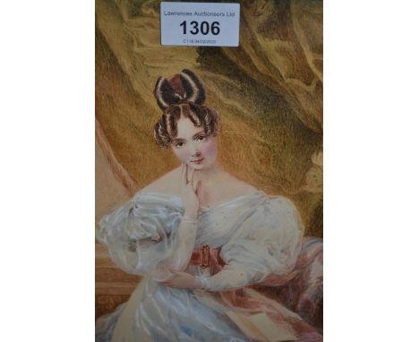 Attributed to George Richmond, watercolour portrait of a seated lady, 9ins x 7ins 
