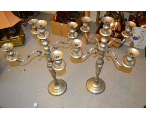 Pair of large 20th Century silvered metal five light candelabra 