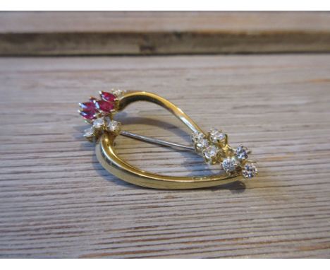 18ct Yellow gold diamond and ruby set brooch 