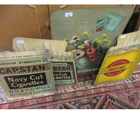 Group of four mid 20th Century advertising cards for W.D. and H.O. Wills, one mounted as a firescreen 