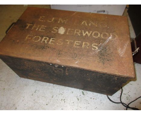 Tin military trunk containing a quantity of World War II ephemera of Sherwood Foresters interest 