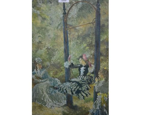 Russell Flint print, young ladies on a swing, with blind stamp, signed in pencil to the margin, gilt framed, 23ins x 17ins 