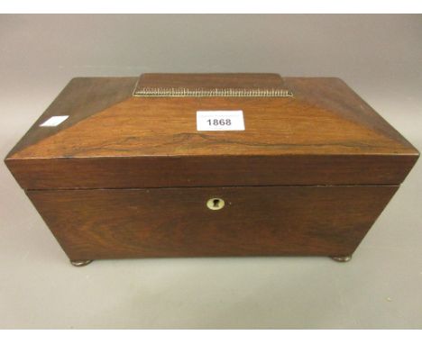 19th Century rosewood sarcophagus shaped tea caddy 