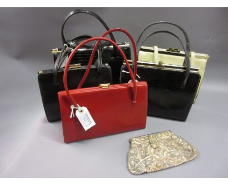 Ladies early 20th Century beadwork decorated evening purse and five various ladies vintage handbags 