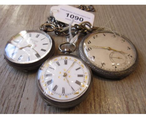 Kendall & Dent silver cased fob watch with engraved decoration (at fault), another silver cased fob watch and a silver cased 