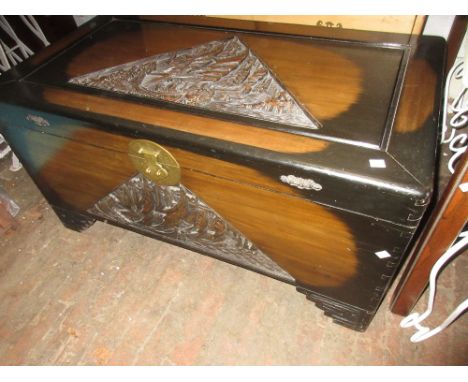 Mid 20th Century carved camphor wood trunk 