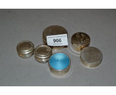Collection of six various small circular silver trinket boxes 