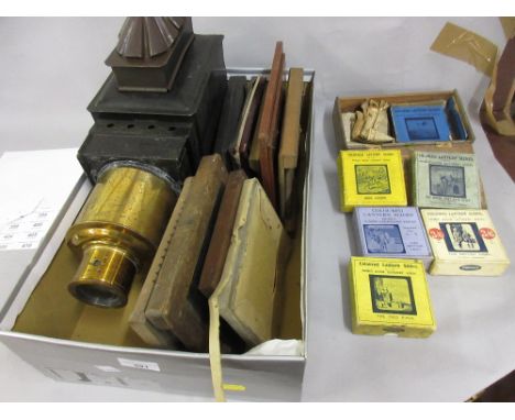 19th Century magic lantern together with a quantity of various slides 