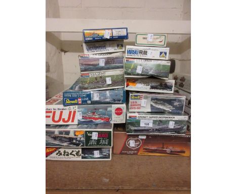 Quantity of boxed scale model constuction kits, various aircraft carriers and other shipping 