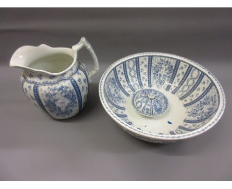 Wedgwood Wilton pattern blue and white jug and basin set 