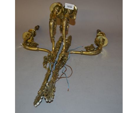Pair of Regency style brass twin light wall sconces 