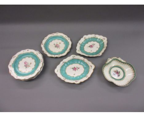 Chelsea Derby seven piece part dessert service (one item damaged) together with another similar dish 