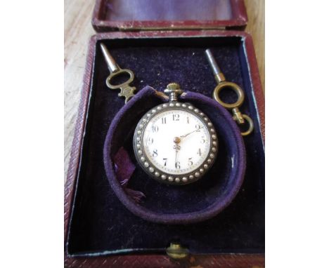 Continental silver enamel decorated fob watch (movement at fault) 