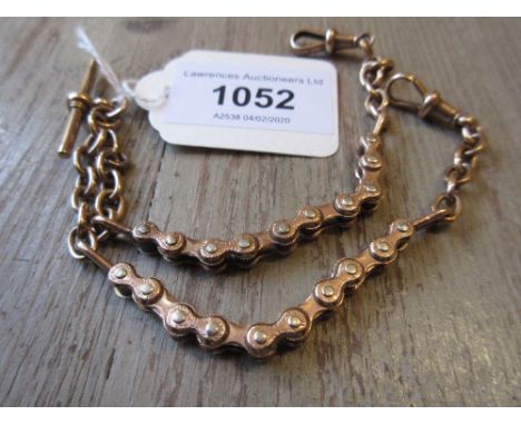 Unusual 9ct gold and steel double Albert watch chain, part of the links in the form of bicycle chainsOverall in good conditio