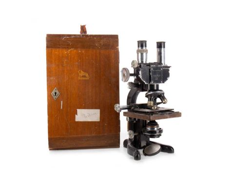 W. WATSON & SONS, HIGH POWER BINOCULAR MICROSCOPE, no. 101960, with 1/12 IN, 1/8 IN, 2/3 IN objective lenses, black lacquered