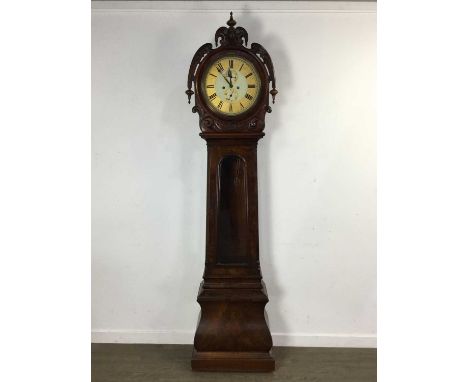 VICTORIAN MAHOGANY DRUMHEAD LONGCASE CLOCK, with two train eight day movement, the dial with gilt Roman numeral chapter ring,