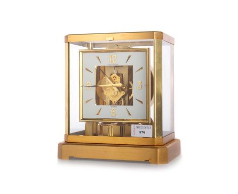 JAEGER LeCOULTRE, ATMOS CLOCK, CIRCA 1960-80 serial no. 374419, the white enamel square dial set with gilt dagger hour marker