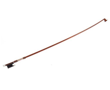 WHITE METAL MOUNTED VIOLIN BOW, CIRCA LATE 19TH / EARLY 20TH CENTURY unstamped, the stick running from octagonal to turned74.