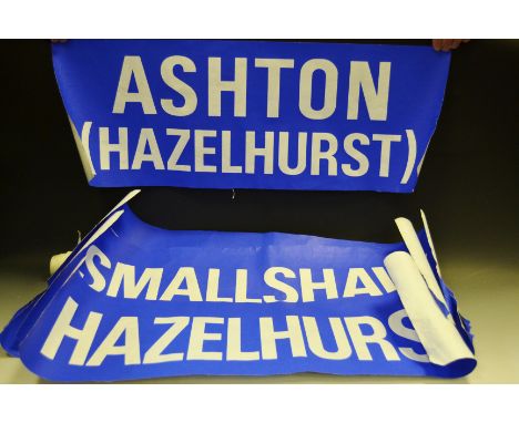 British Transport - Buses - various paper destination headers including Ashton, Hazelhurst, Dukesfield, Yew Tree Estate; Asht