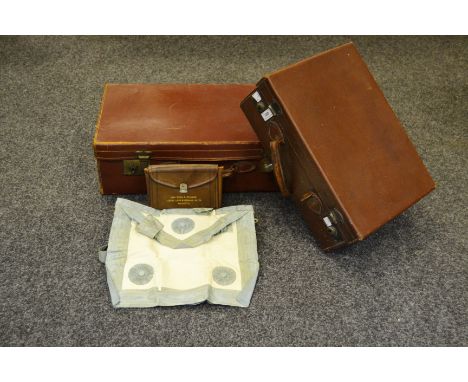 Vintage luggage - a Masonic regalia pouch, Brother Cyril P.Stevens, lodge, love & honour no. 75, Falmouth, leather suitcase, 