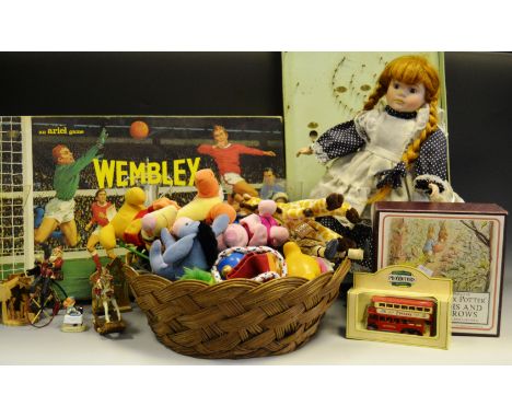 Toy - a bagatelle board;  an Ariel Game,  Wembley, The Thrilling Cup Tie Game;  a Beany Babies and Mcdonald;  etc