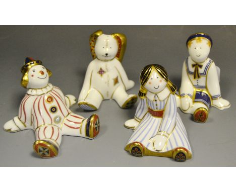 Royal Crown Derby Treasures of Childhood including Floppy Bunny, Stripy Clown, Rag Doll and Rag Doll Sailor, all first qualit