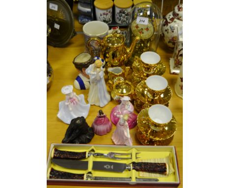 Ceramics- Coalport ladies, Royal Doulton Football Supporter's jug (D6958), Portmerion spice rack, Anniversary clock, German l