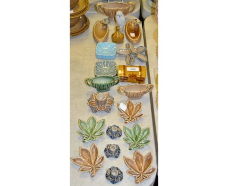 Wade - various Wade trinket dishes, twin handled vase, another smaller, a treasure chest box, miniature candlesticks etc.; a 
