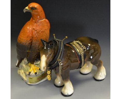 A Beswick Golden Eagle Decanter, Gleneagles Scotch Whisky by J G Tongue 1969; a Continental Shire Horse with tack (2)