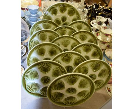 Ceramics - a French pottery oyster set, serving plate, twelve oyster plates