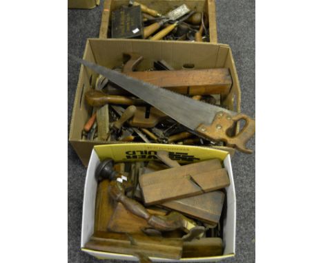 Carpenter's tools - Drabble and Sanders brass mounted brace; bits; assorted rebate planes (25); saws; chisels etc.