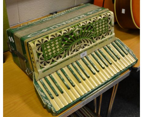 A Scandalli green marbalized piano accordion 120 buttons