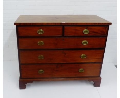 A 19th century mahogany chest    fitted two short and three long graduating drawers, on bracket plinth base, 102 x 125cm