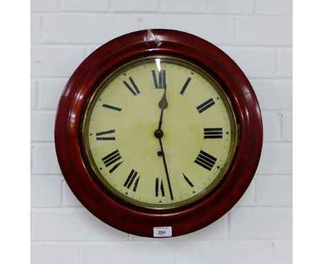 A mahogany framed wall clock, the enamel dial with Roman numerals