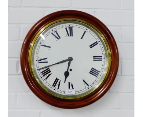 A mahogany cased circular wall clock, the enamel dial with Roman numerals, 40cm diameter