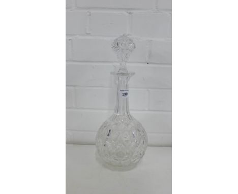 A crystal globe and shaft decanter and stopper, 35cm high