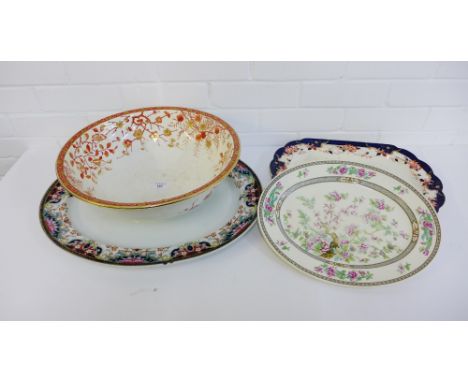 19th century Staffordshire wares to include a Kutani patterned basin and three various ashets, (4) 