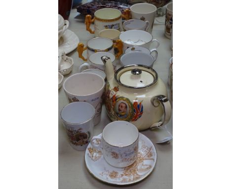 A 1935 Jubilee teapot, Paragon George VI Coronation loving cup, an Edward VIII Paragon loving cup, a George V Crystal Palace 