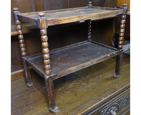 A small oak and bobbin turned 2-tier trolley, W46cm, H42cm 