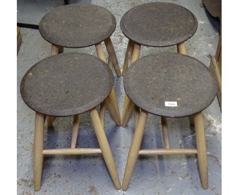A set of 4 driftwood stools, with cork seats and light oak turned legs, by Lars Beller Fjetland for Hem 