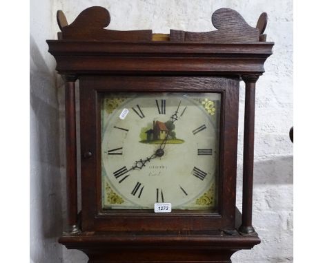 An 18th century 30-hour longcase clock, with an 11" square painted dial marked Exeter, oak-cased, H195cm 