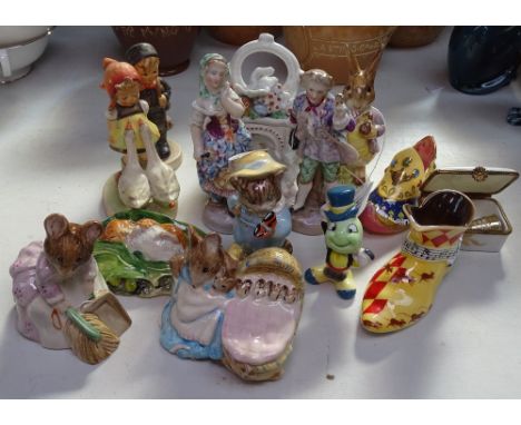 Beswick Beatrix Potter figures, Hummel children, Coalport shoes etc 