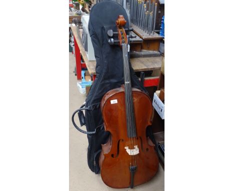 A 3/4 size cello and bow in fitted case 