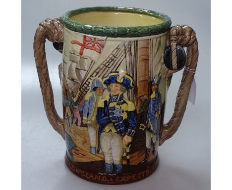 A limited edition Royal Doulton Lord Nelson loving cup, by C J Noke, 426/600, with certificate, height 10.25" 