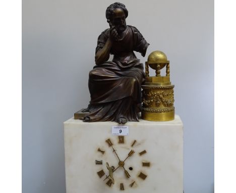 A marble mantel clock with gilt-metal mounts, surmounted by a figure of Old Father Time, height 22.5" 