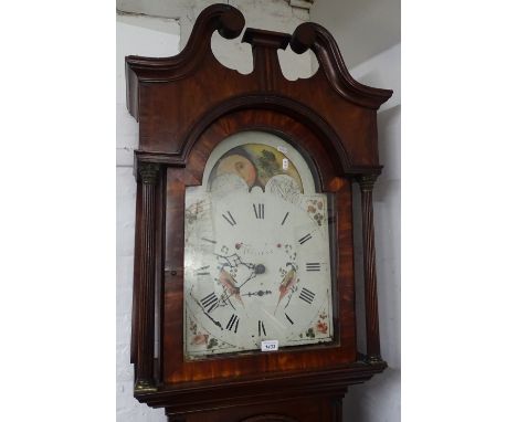 An 18th century 30-hour longcase clock, having a 14" arch-top moon phase enamel dial and 1 subsidiary dial, dial marked Halif