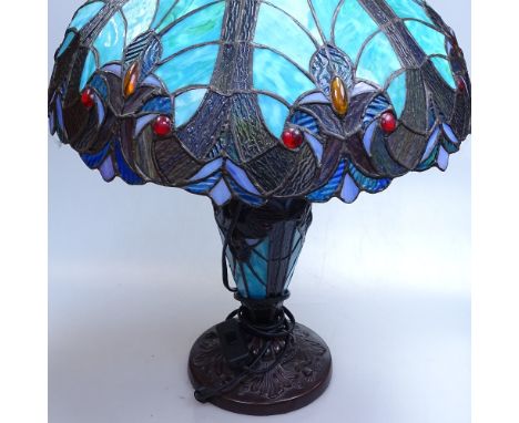 A Tiffany style table lamp with leadlight glass shade, height 21" 